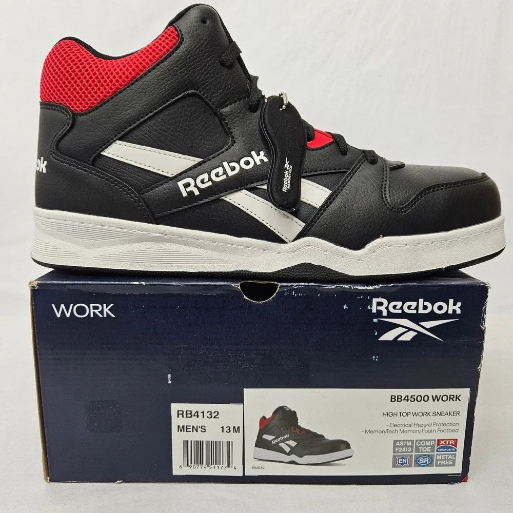 Reebok BB4500 High Top Work Safety Sneakers RB4132 Black Red White Men's Size 13
